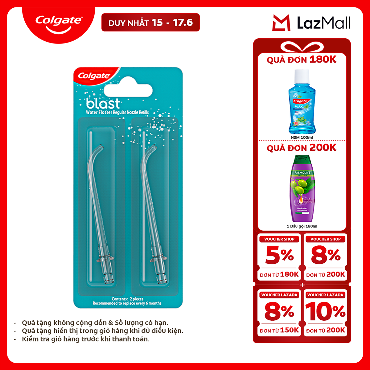 Bộ 2 đầu tăm nước Colgate thay thế - Phụ kiện cho máy tăm nước Colgate nhỏ gọn, bỏ túi