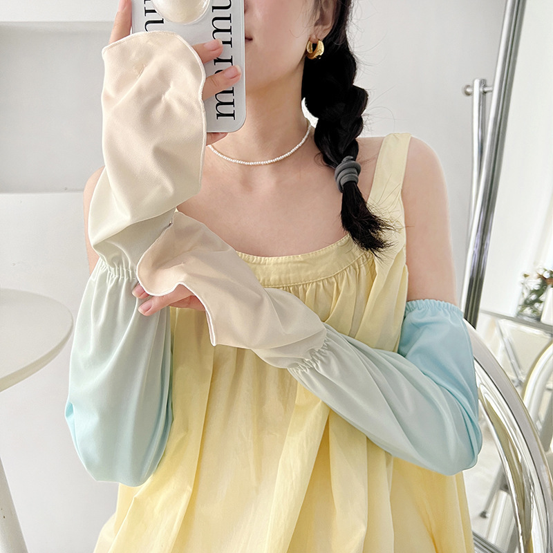 Lotus leaf edge gradually changing color sunscreen Korean version summer driving loose plus size anti UV ice silk sleeves for women Sleeves