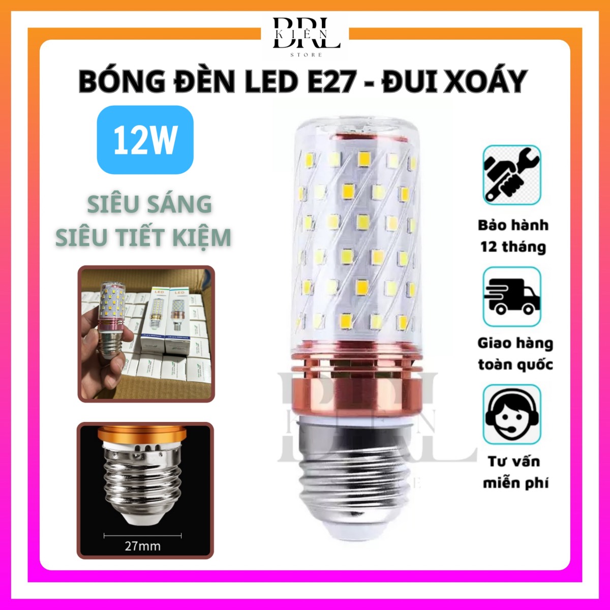 Bóng đèn led siêu sáng công suất 12w, bóng đèn E27 đui xoáy, bóng đèn led tiết kiệm điện