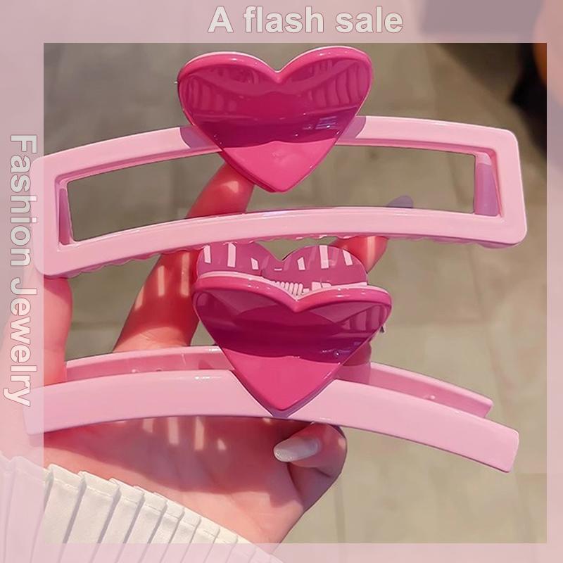 Hàng có sẵn✨ New Màu Hồng Tình Yêu Trái Tim Kích Thước Lớn Tóc Claw Clip Cho Phụ Nữ Cô Gái Tóc Ngọt Ngào Phụ Kiện Kẹp Tóc Hollow Hình Chữ Nhật Hình Dạng Hình Trái Tim Thiết Kế Thời Trang Tóc Claw