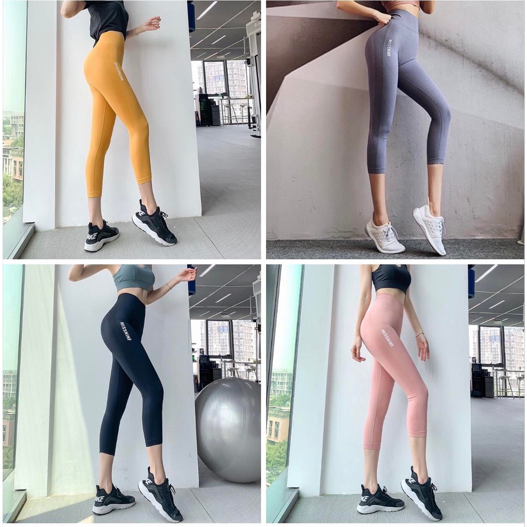 Quần lửng cạp cao tập gym, yoga, aerobic nữ MISSHINE dệt kim co giãn tốt nâng mông