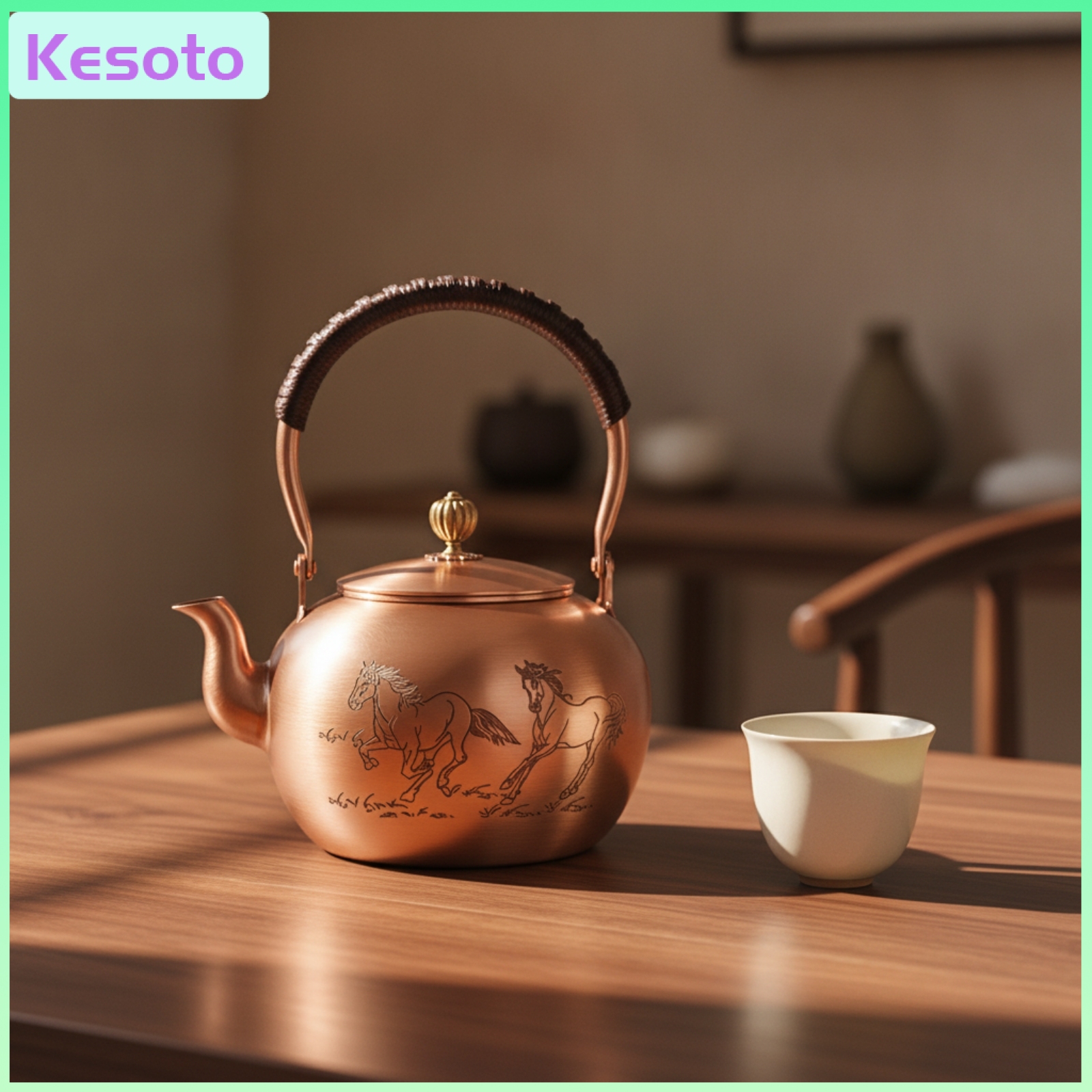 เครื่องครัวและอุปกรณ์บนโต๊ะอาหาร Kesoto Handmade Copper Tea Kettle กาต้มน้ำทองแดงแข็งวินเทจทนความร้อนความจุขนาดใหญ่สำหรับนักสะสม