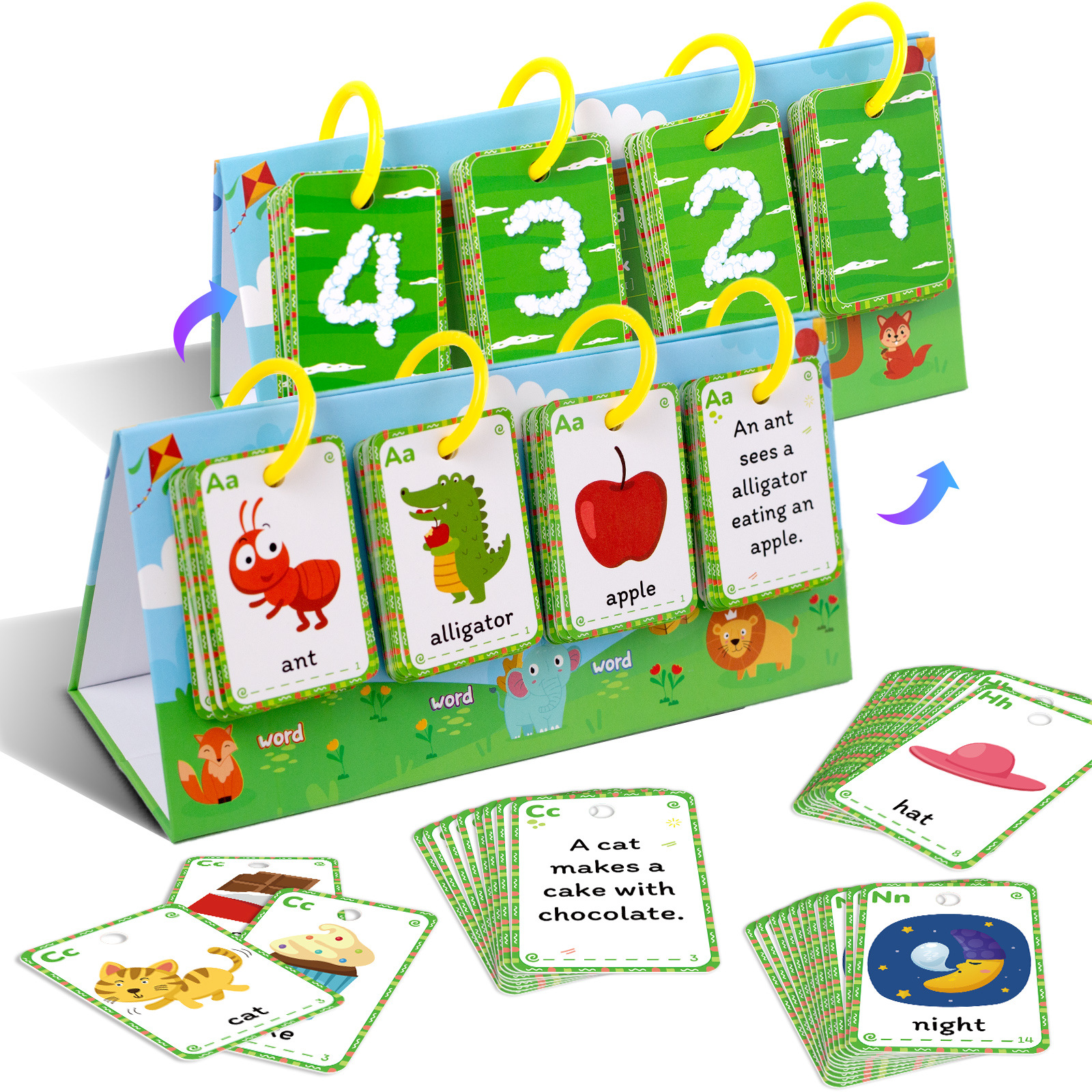104pcs Phonics Flashcards chính tả từ lịch để bàn tiếng Anh học tập chính tả thẻ lật đồ chơi giáo dục xây dựng vốn từ vựng ﻿