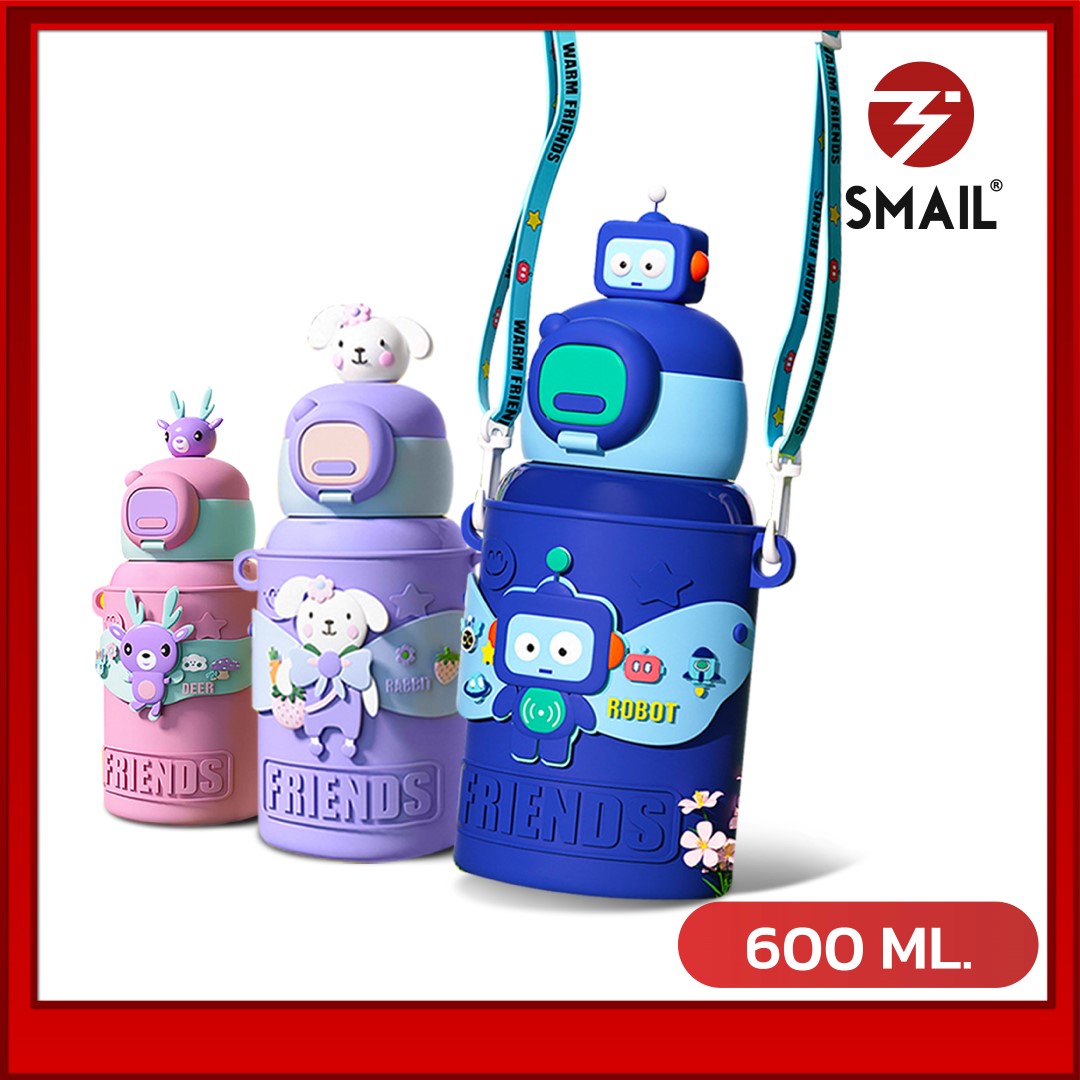 SMAIL ขวดน้ําสเตนเลส 450ML ขวดน้ำเด็กลายน่ารัก ฟรีสายคล้องคอ ลายน่ารัก5สี พร้อมหลอดดูด เก็บอุณหภูมิ8-10ชั่วโมง การ์ตูนน่ารัก3D ราคา 199 บาท*ส่งฟรี