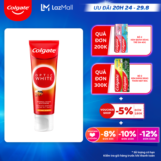 [Ưu đãi 20H 24.8 - 29.8_Áp voucher Colgate 5% + voucher LZD 8%]Kem Đánh Răng Colgate trắng răng Optic White hương đào từ enzyme tự nhiên 80g