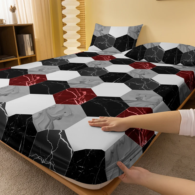 {fthyj} 1 Simple modern Geometry printed matte Fitted Sheet, bedroom printed bed cover, bedding (excluding pillowcases)