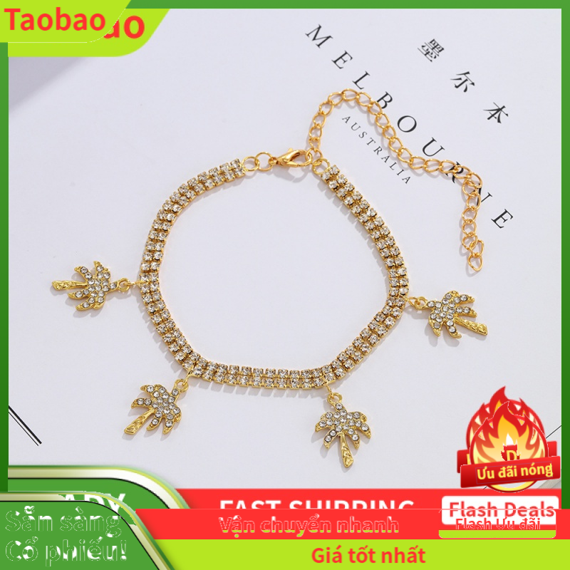 Trang Sức Âu Mỹ   Vòng Chân Hai Hàng Lá Kim Cương Đầy Đủ   Một Mặt Dây Chuyền Kim Cương Lấp Lánh Phù Hợp Với Bàn Chân Hình Trái Tim Anklet ZADA