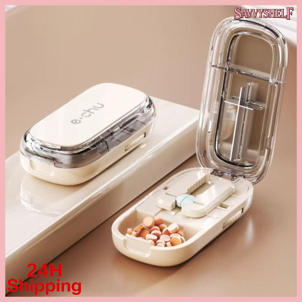 SAVVYSHELF Chống bụi Dụng cụ cắt thuốc quartering Hộp chia ngăn Viên thuốc Hộp đựng dụng cụ cắt thuốc Di động Máy nghiền viên thuốc Cho thuốc nhỏ hoặc lớn