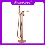 Broonpre Matte Black Floor Mounted Bath Spout Faucet with Shower Hand