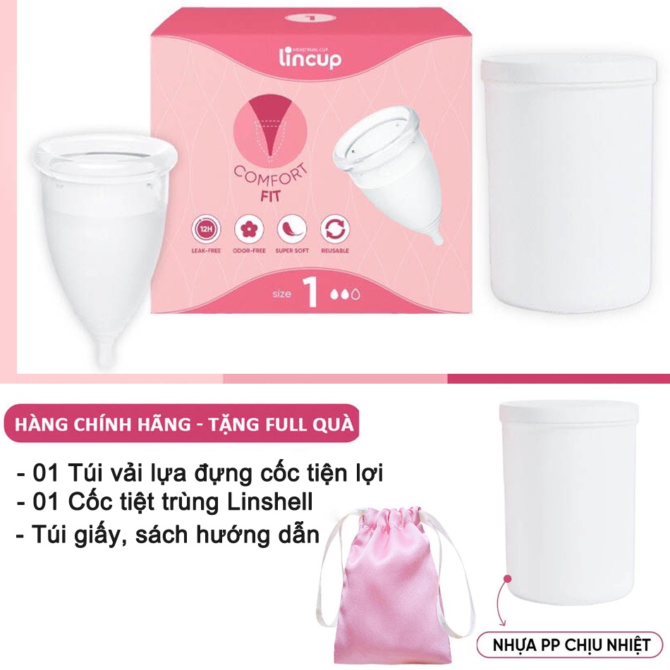 Cốc nguyệt san Lincup Chính hãng tem đỏ (Size Lincup 0, Lincup 1, Lincup 2) Kèm quà tặng tiệt trùng,