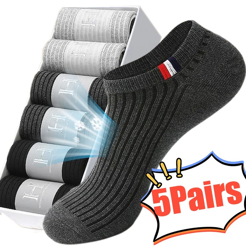 5 cặp cotton người đàn ông vớ ngắn vô hình vớ giản dị thoáng khí thoải mái tất cao đến mắt cá chân mỏng tất chơi thể thao hấp thụ mồ hôi