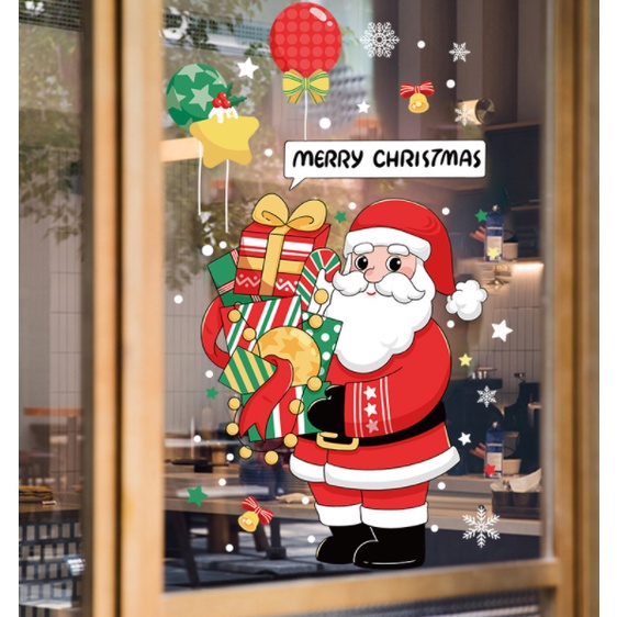 Decal trang trí Noel Hít Tĩnh ĐIện 2 mặt - Noel cầm quà phát cho các bé
