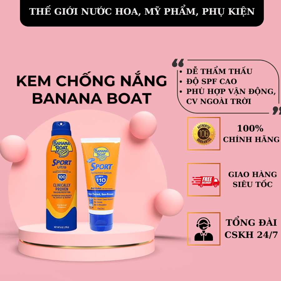 Xịt và kem Chống Nắng Toàn Thân Banana Boat Sport Ultra SPF 50+ chống tia UVA và UVB