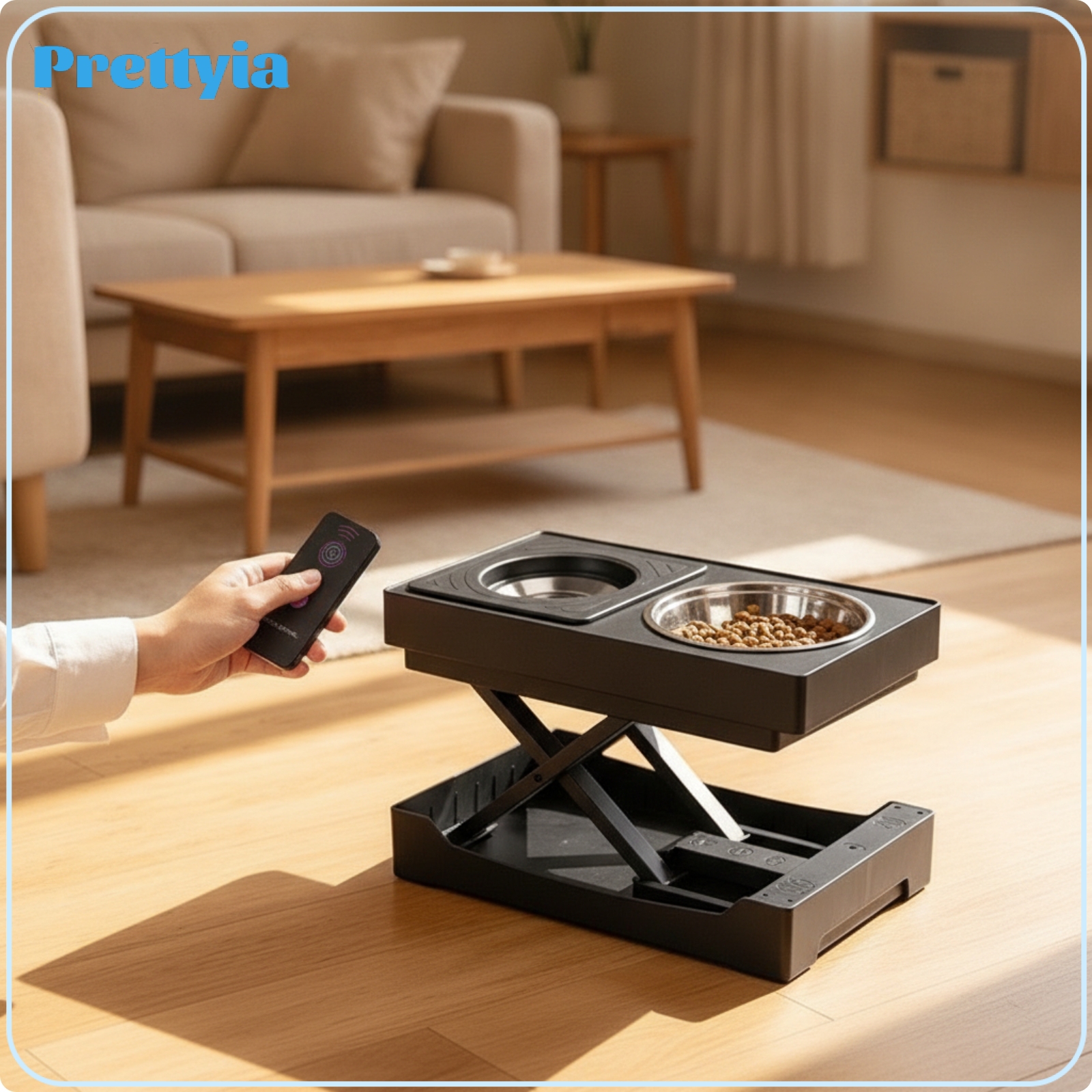 Prettyia Elevated Adjustable Dog Feeder with Wireless Controller Control Ergonomic Electric Pet Feeding Station Raised Pet Feeder with Stainless Steel Bowls for Dogs, Cats, Home, Kitchen ราคา 12,836 บาท*ส่งฟรี