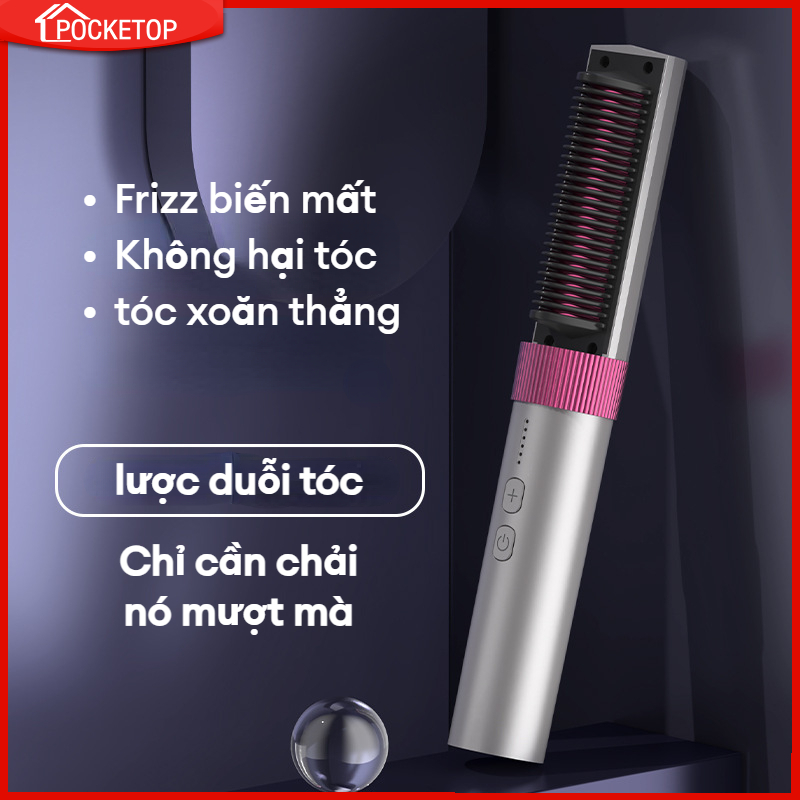 POCKETOP Lược duỗi tóc không dây có thể sạc lại, máy duỗi tóc mini cầm tay, ion âm sẽ không làm hỏng tóc