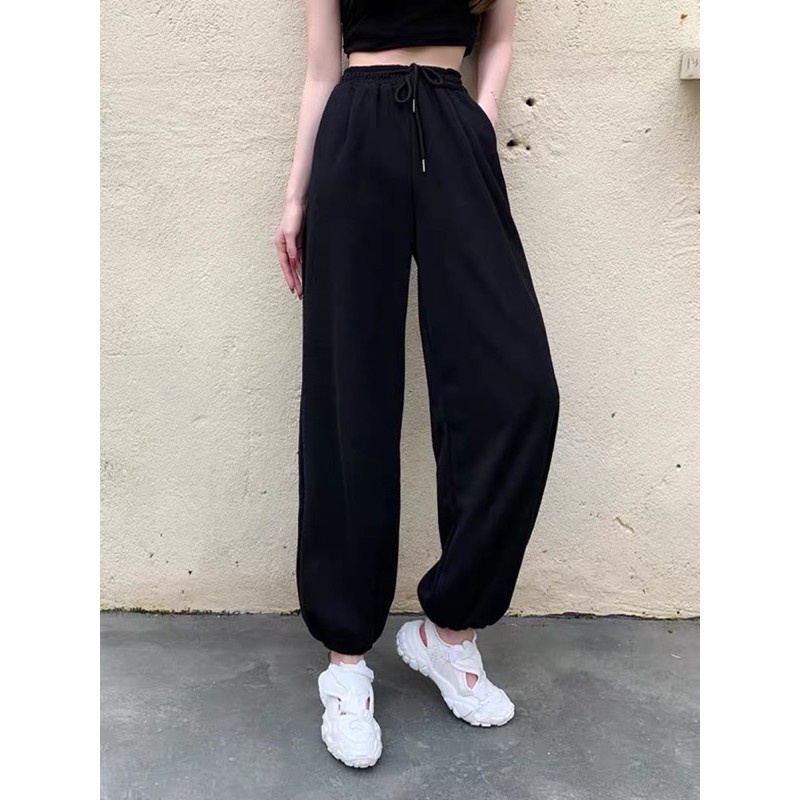 Quần jogger nữ bo gấu trơn vải thun da cá, quần nỉ bom