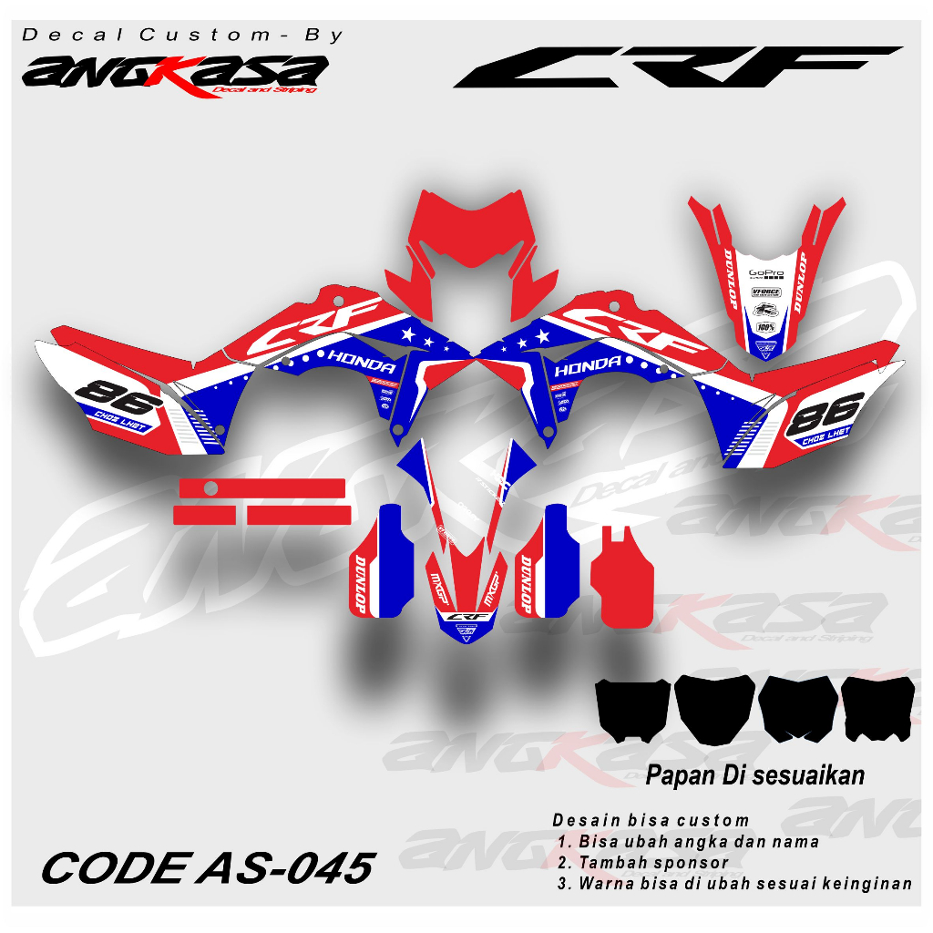 AS 045 STIKER DECAL CRF 150L BISA CUSTOM DESAIN MOTIF TERBARU BISA CUSTOM Giá 189,999 Đồng*Miễn phí vận chuyển