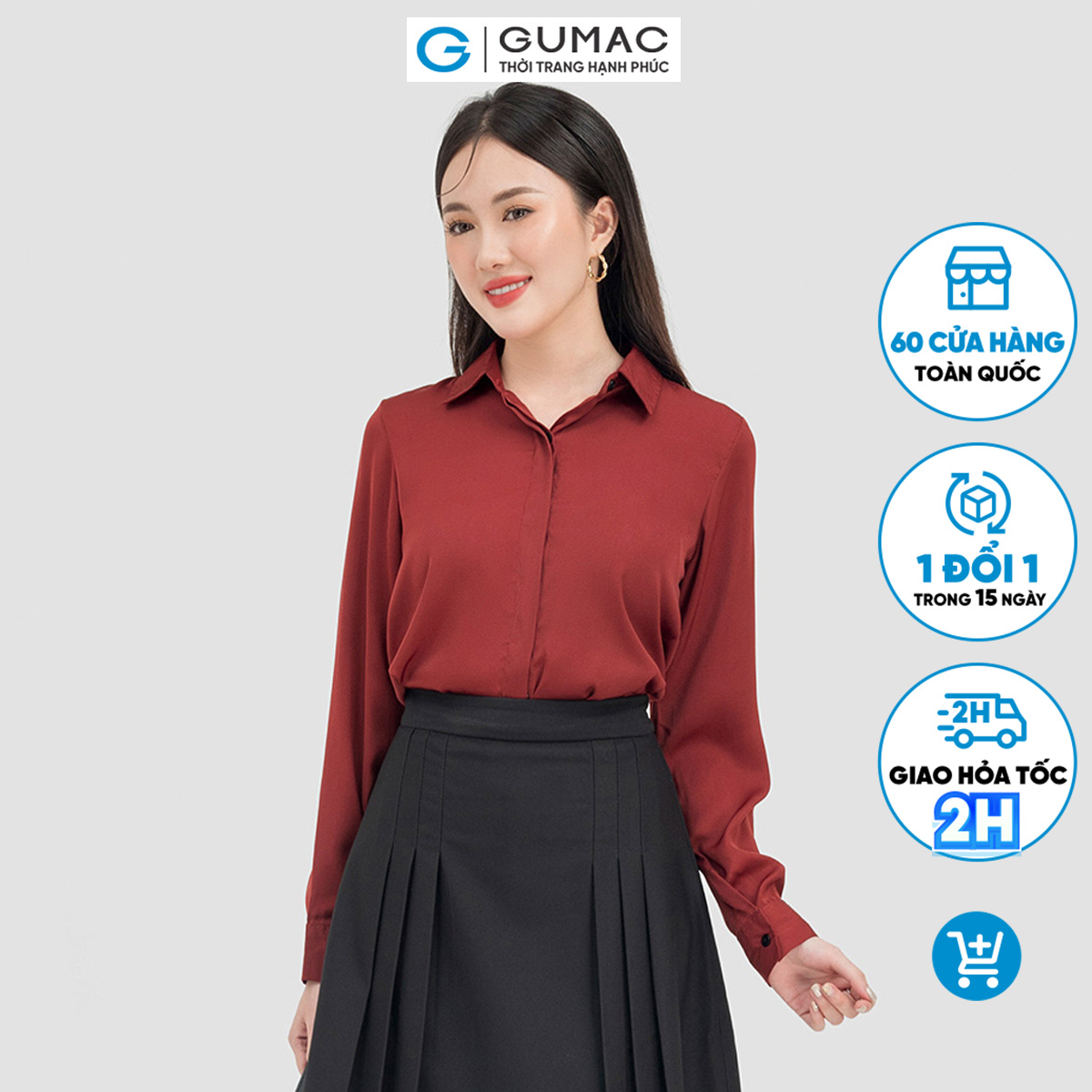Áo sơ mi nữ gumac ac07028 , áo sơ mi công sở chất liệu lụa thoáng mát