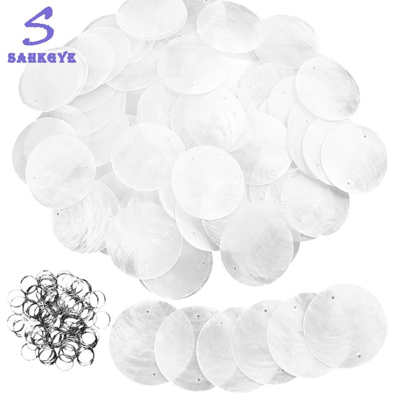 greatbuy666-Round Capiz Shells with 2" Blank Shell Pendants, 100 Pcs Shells,100 Pcs Shell Garland Strings Bulk Featuring 2 Holes ราคา 579 บาท*ส่งฟรี