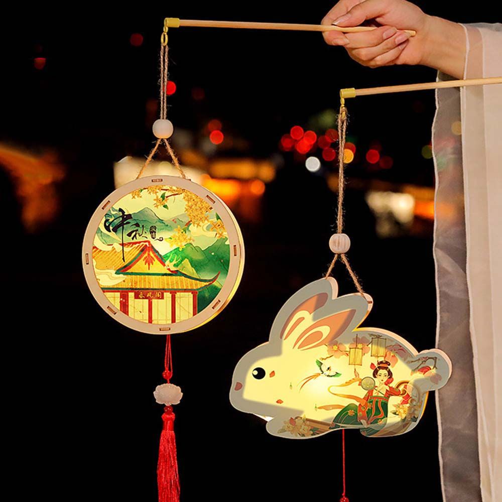 DSFZC lòng đèn trung thu lồng đèn thỏ ngọc lồng den trung thu Xách tay Phát sáng LED Ánh Sáng Trẻ em của Đồ Chơi Bunny Shaped Lễ hội đồ trang trí Đèn Lồng bằng gỗ Trung Thu Đèn Treo Đèn Trung Quốc Đèn Lồng