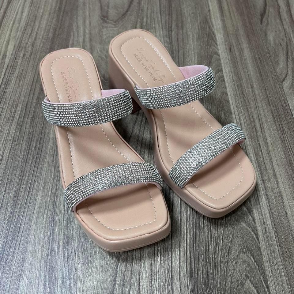Dép nữ cao gót - đế PU cao 6 phân - 2 quai xoàn  - ( MS.10 ) DéP Shoes GiàY Quai Ngang Cao Su Jean - 3