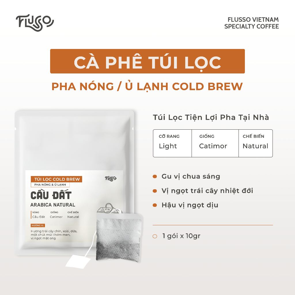 [Dễ Dàng, Tiện Lợi] Gói Cà Phê Đặc Sản Túi Lọc Ủ Lạnh Coldbrew Flusso - Hương vị trái cây
