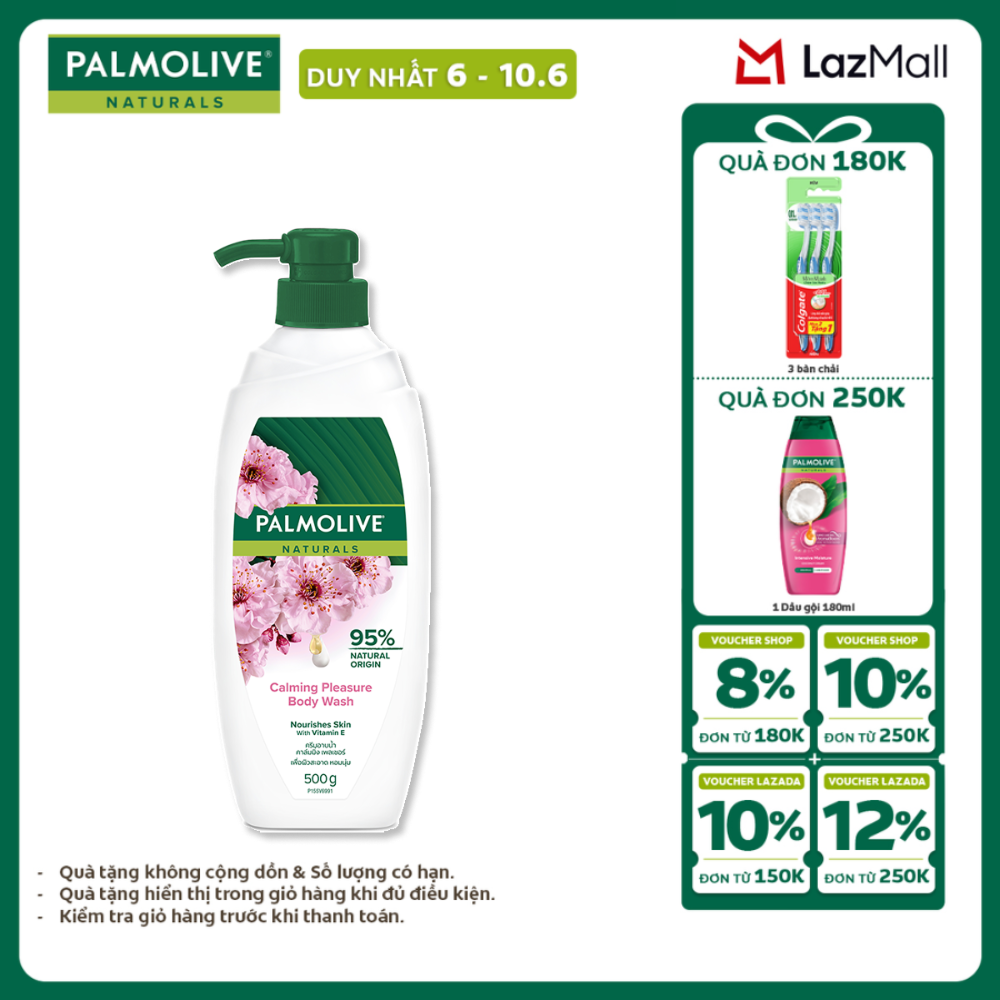 [Chỉ 6-10.6_X2 Voucher giảm 22%] Sữa tắm Palmolive dưỡng ẩm chiết xuất thiên nhiên và sữa dưỡng da ẩm mịn từ hoa 500g