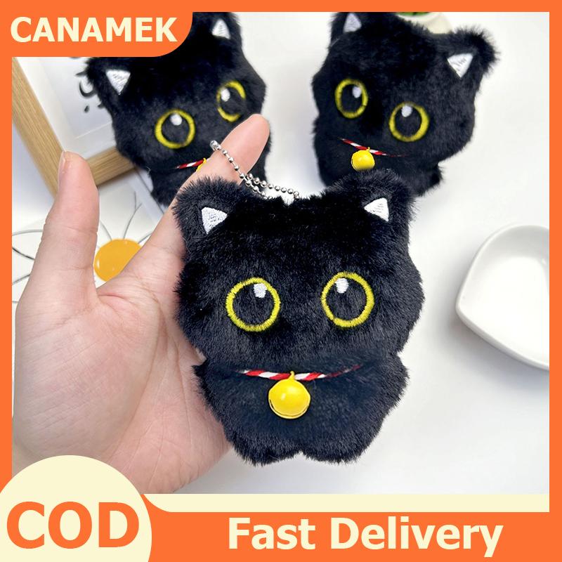 CANAMEK 10cm dễ thương màu đen mèo đồ chơi sang trọng Búp bê mặt dây chuyền nhỏ đáng yêu mèo móc khóa cô gái món quà sang trọng Túi Mặt dây chuyền túi trang trí