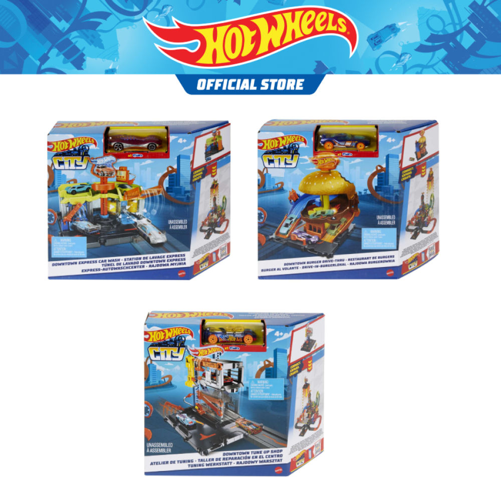 Hot Wheels City Downtown Track Set with 1 Car Connects to Other Sets & Tracks - Assorted