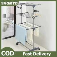 SHGMYD Sấy quần áo giá gấp đa chức năng thép không gỉ 3 lớp hộ gia đình loại sàn sấy kệ lưu trữ áo khoác di động