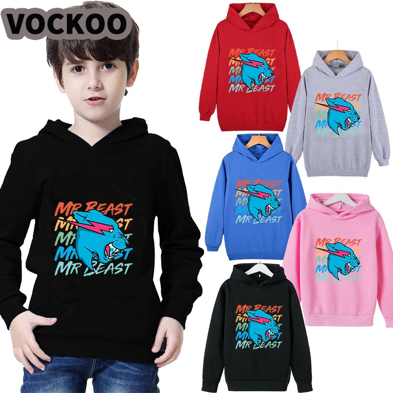 เสื้อแขนยาวมีฮู้ดพิมพ์ลาย Mr. BEAST เด็ก3-15ขวบ ราคา 116 บาท*ส่งฟรี