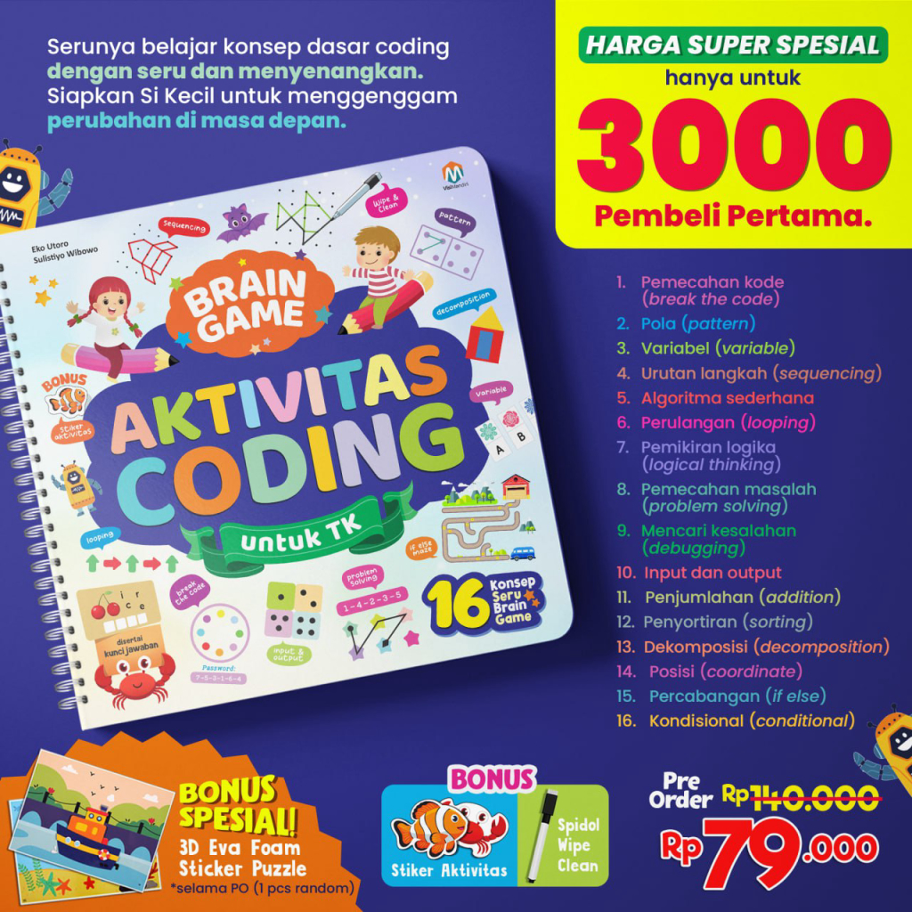 Ready Stock BRAIN GAME: Buku Aktivitas Coding untuk TK