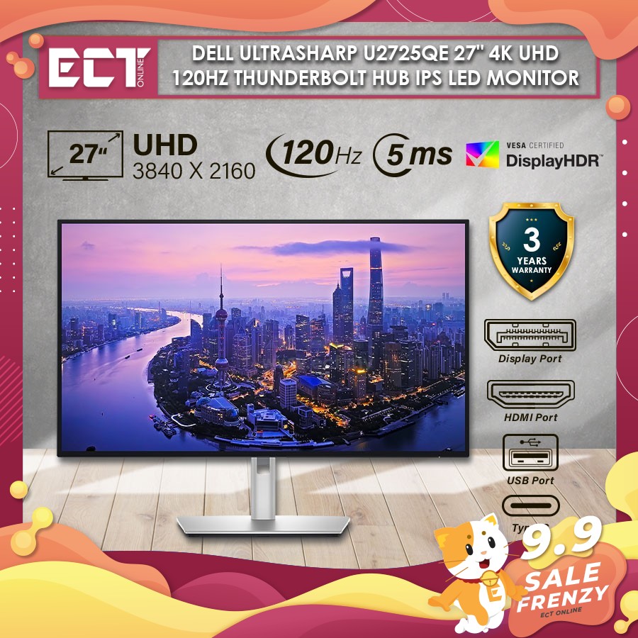 Dell UltraSharp U2725QE U2723QE 27" 4K UHD 3840 x 2160 120Hz 60Hz 3000:1 Contrast Thunderbolt USB C Hub IPS LED Monitor
