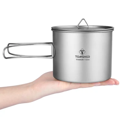 TOMSHOO 1100ml Outdoor Titanium Cup Mug Water Cup Tableware Outdoor Camping Cooking Pots Picnic Hanging Pot with Lid Handle