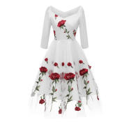 Elegant Rose Embroidery Boho Midi Dress for Women 2022