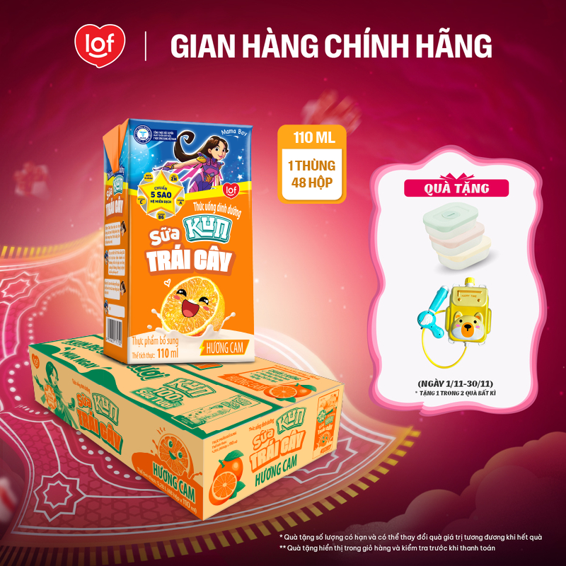 Sữa trái cây KUN vị cam thùng 48 hộp x 110ml