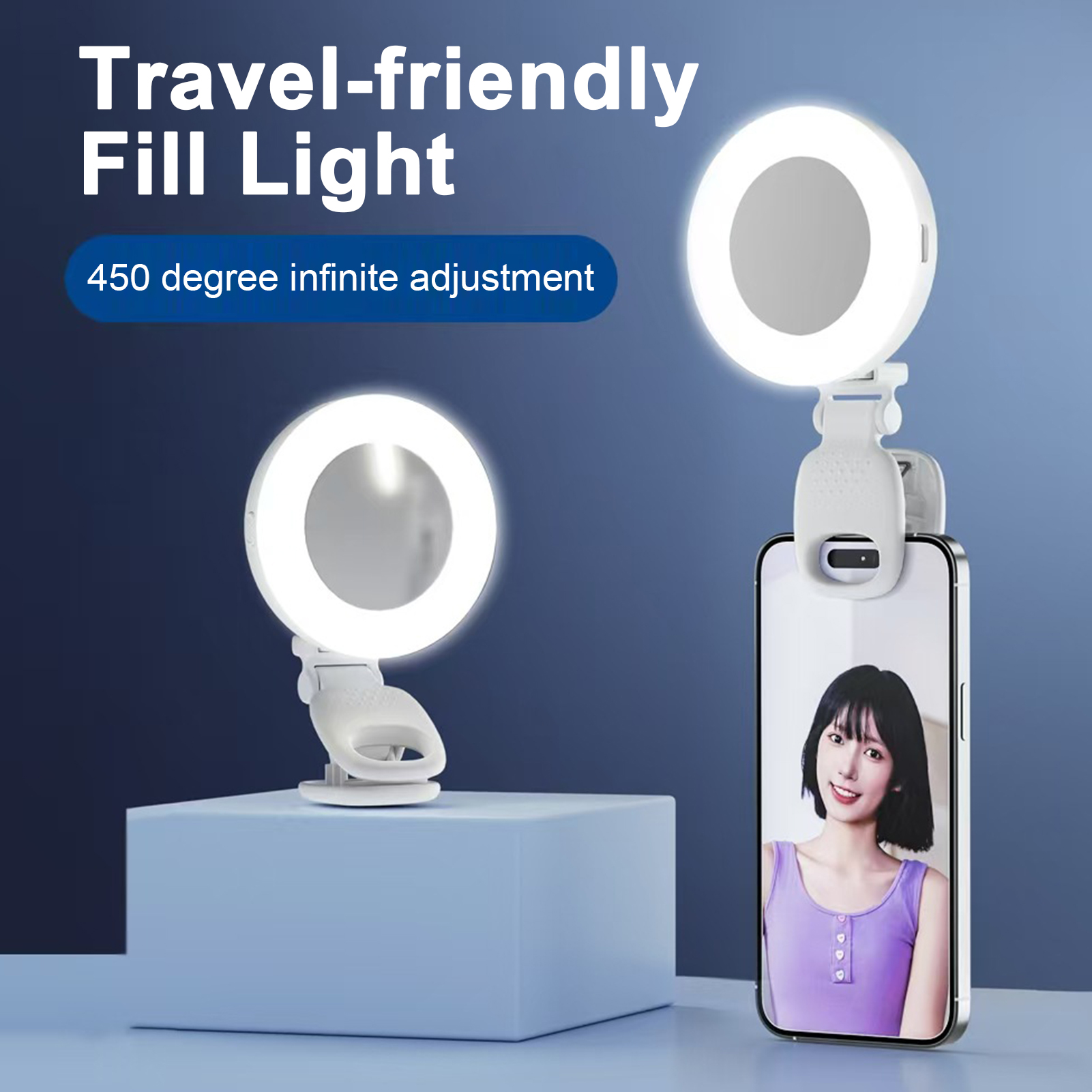 Fill-up Lighting Pocket-sized Fill Light Portable Rechargeable Led Phone Light for Video Calls Super Bright Fill Lamp for Conference Calls Compact Design with Adjustable Clip Ideal