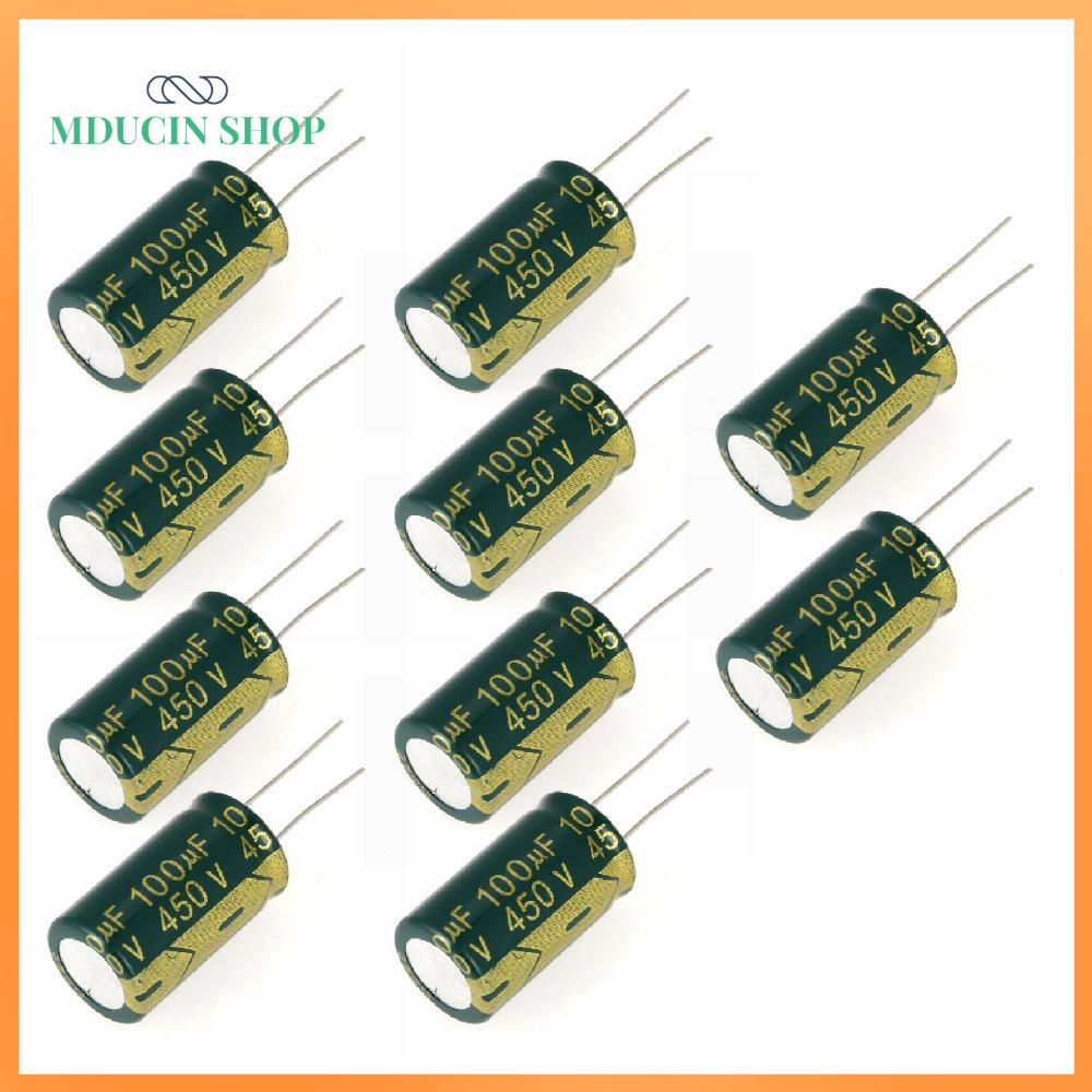 MDUCIN SHOP 10PCS 450V Tụ điện Màu xanh lá 100UF Bộ sản phẩm đa dạng Bền bỉ Tụ điện điện phân nhôm Dự án tự làm