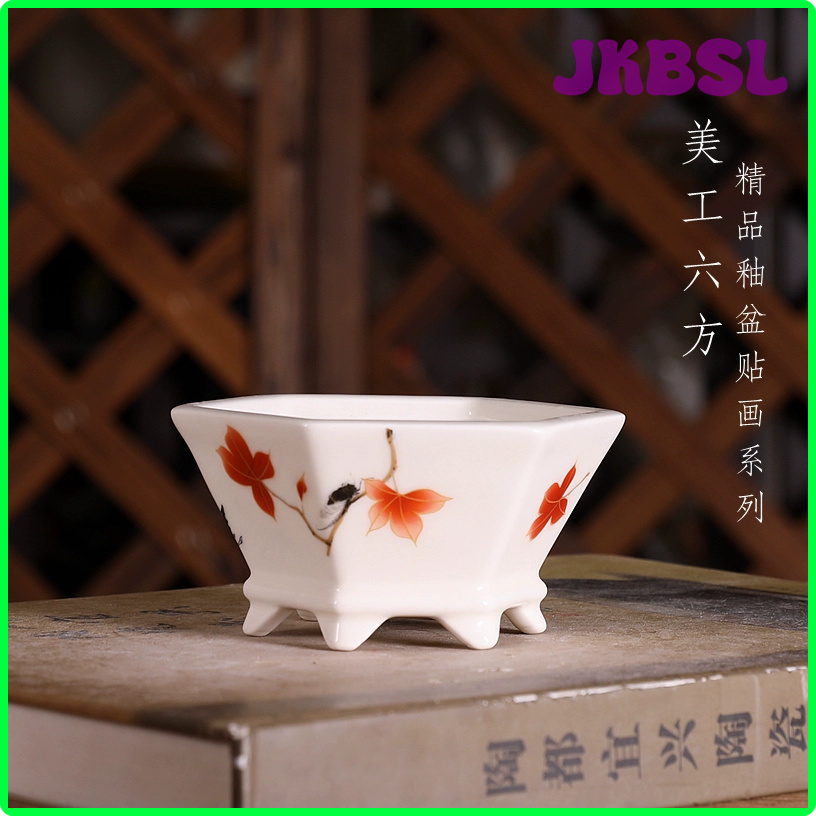 JKBSL Porcelain Hexagon Bonsai Pot Tradition China Succulents Garden Decoration SRJNY
