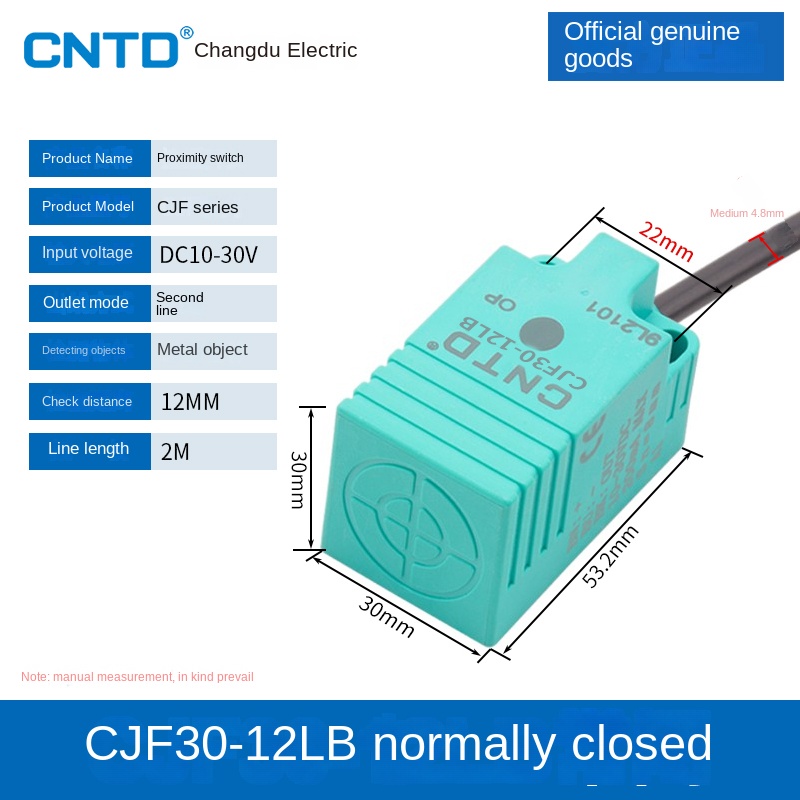 Cảm Biến Tiệm Cận CJF30-12LB CNTD | Tùy Chọn CJF18-05NA/NB/PA/PB/LA - NPN/PNP, 3 Dây DC, Phát Hiện Kim Loại 5-15mm Cho Tự Động Hóa