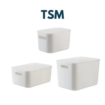 TSM Stackable Plastic Storage Box with Dustproof Lid Cover Space Savers for Living Organizer Kitchen Bathroom