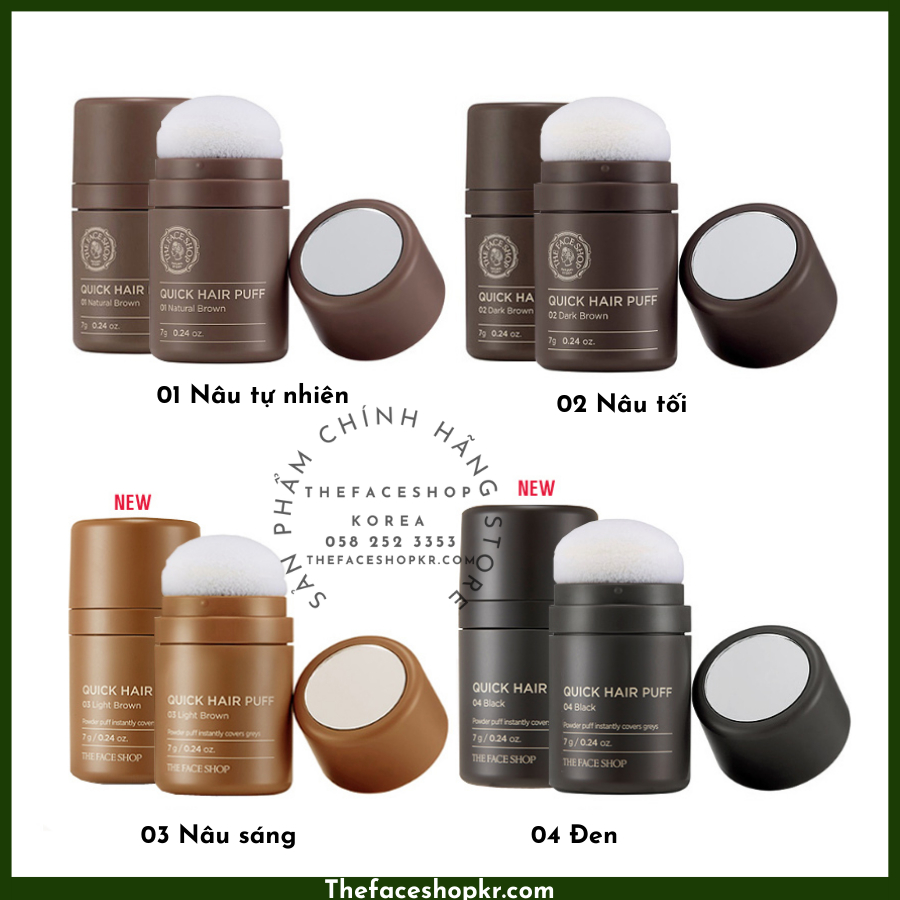 Phấn che khuyết điểm tóc che hói làm phồng chân tóc THEFACESHOP Quick Hair Puff - Chỉ cần lựa chọn màu phấn hợp với màu tóc của mình và dặm phấn lên tóc là đã có thể giấu nhẹm nhược điểm tóc thưa giúp phồng chân tóc hiệu quả.