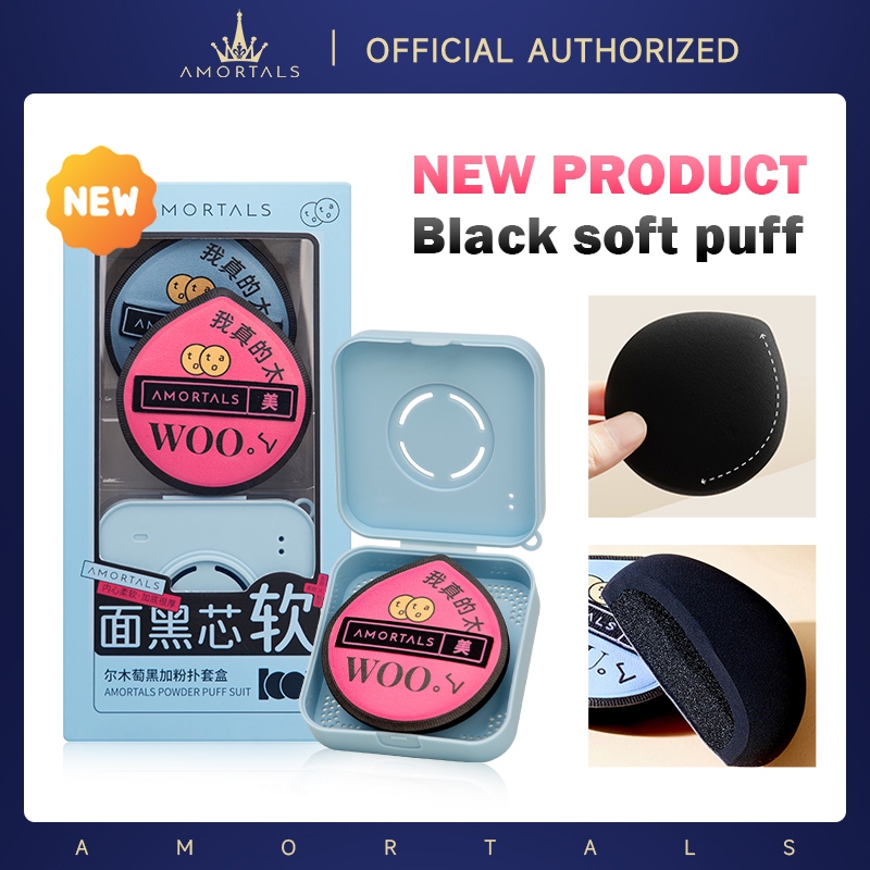 bông phấn trang điểm AMORTALS mới Bộ mút trang điểm đen XL mềm mại cao cấp chuyên dụng black makeup sponge dụng cụ trang điểm
