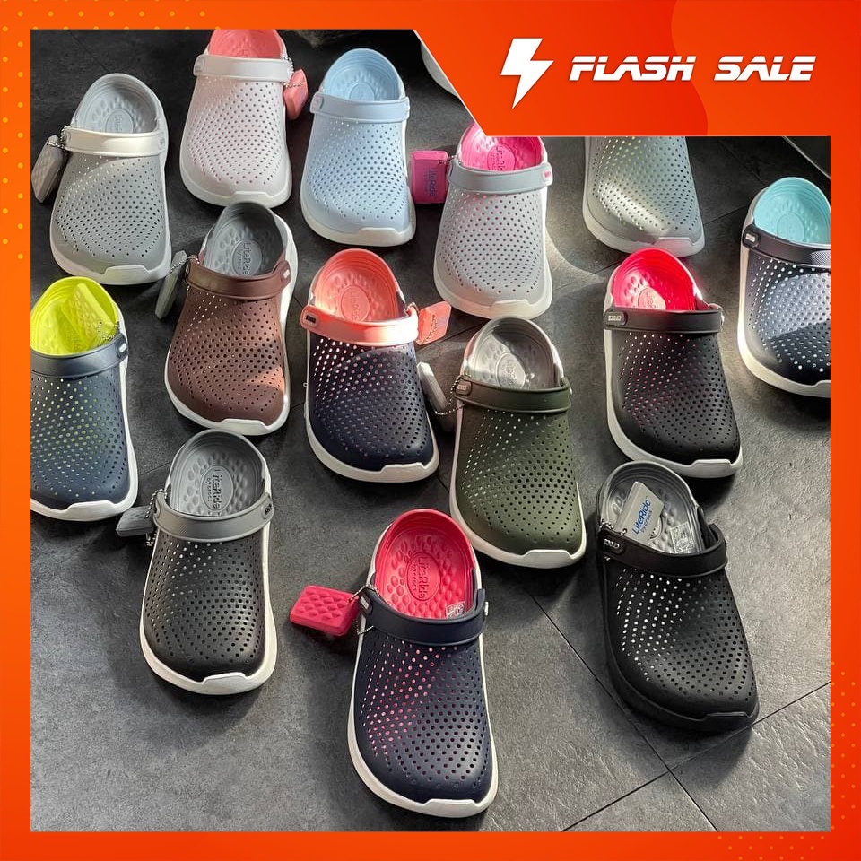 Dép Giày Sục Crosss Litteride TẶNG VỚ Cao Cấp Quai Ngang Bít Đầu Nam Nữ Chống Nước Thông Thoáng Tag Mác Đầy Đủ