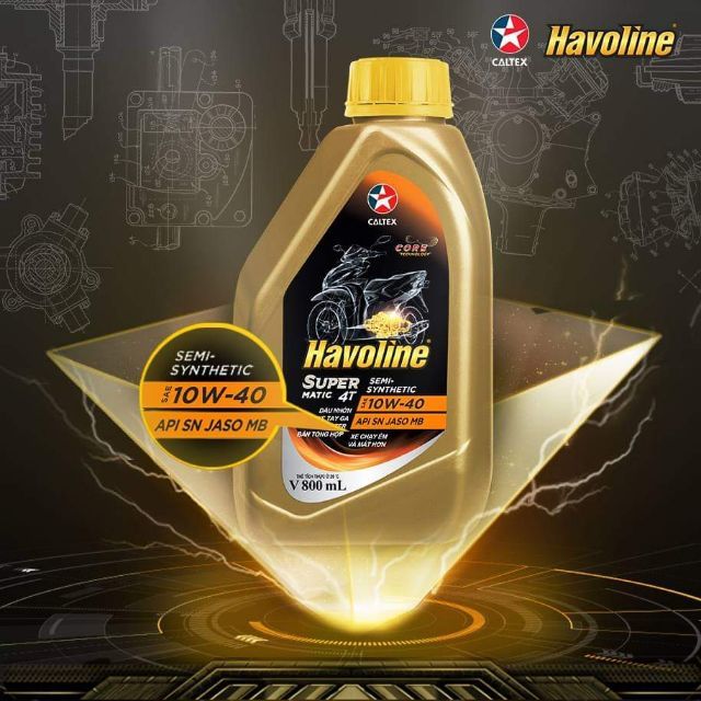 Dầu nhớt tổng hợp xe ga 0.8L Havoline Super Matic 4T Semi Synthetic SAE 10W40 Caltex Motor Oil 800ml 10w 40 CORE C.O.R.E
