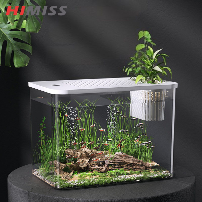 HIMISS Fish Tank, Beta Fish Aquariums With Top Box, Leak-Proof High-strength Small Fish Tank, High Transmittance Aquarium Starter Kits For Goldfish Shrimp Jellyfish ราคา 746 บาท*ส่งฟรี
