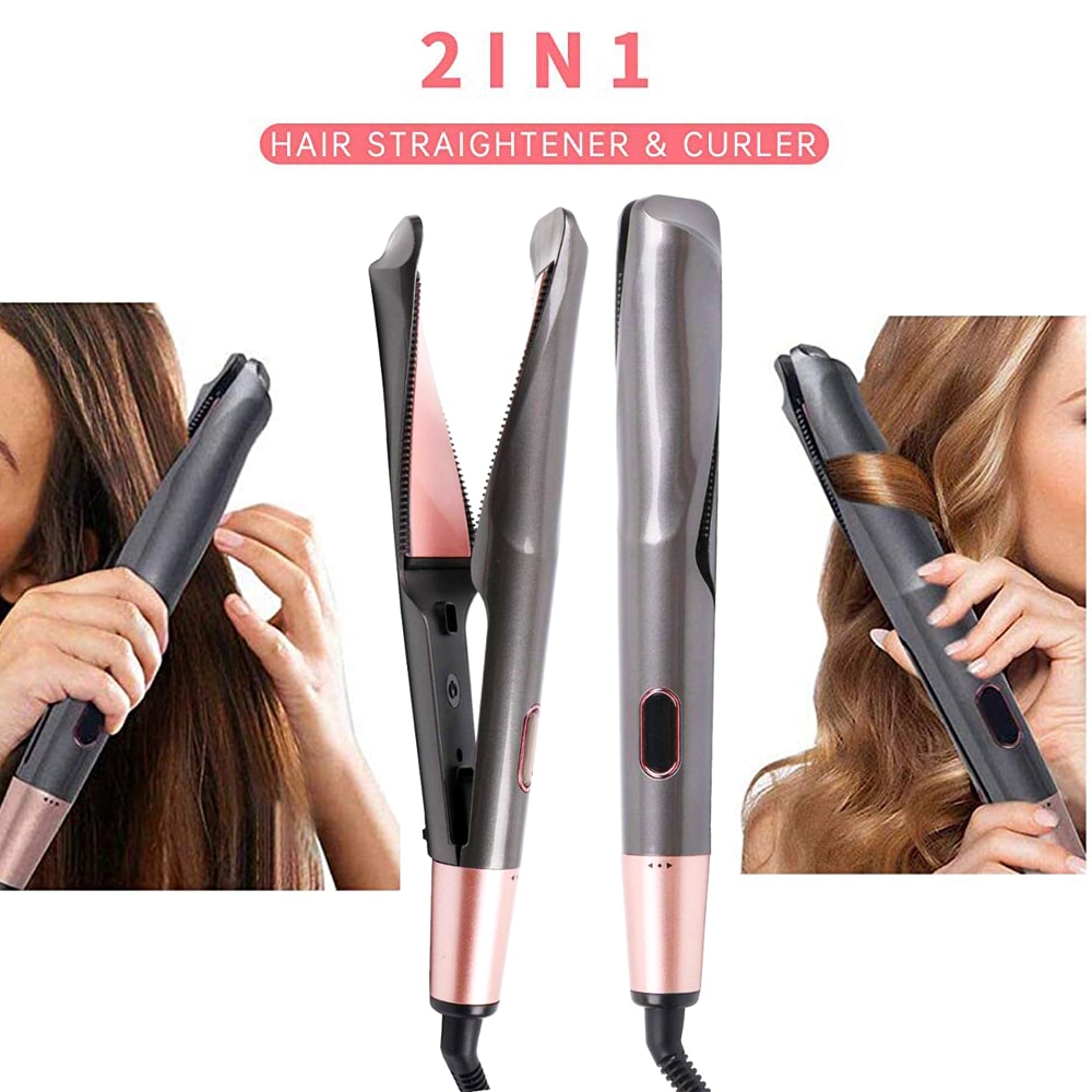 2 In 1 Hair Straightener And Curler Twist Straightening Curling Iron Professional Negative Ion Fast Heating Styling Flat Iron