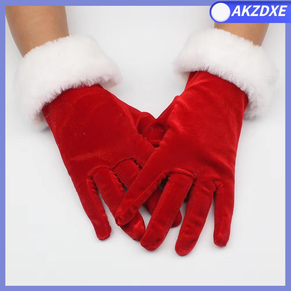 AKZDXE Dày Găng tay ông già Noel Lông trắng Ngắn Phụ kiện trang phục găng tay Lông Găng tay giáng sinh Lễ hội