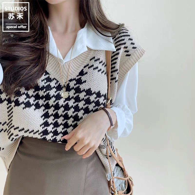 Áo len gile thổ cẩm, áo gile len kiểu hàn thời trang hàng quảng châu cao cấp sang chảnh dễ thương