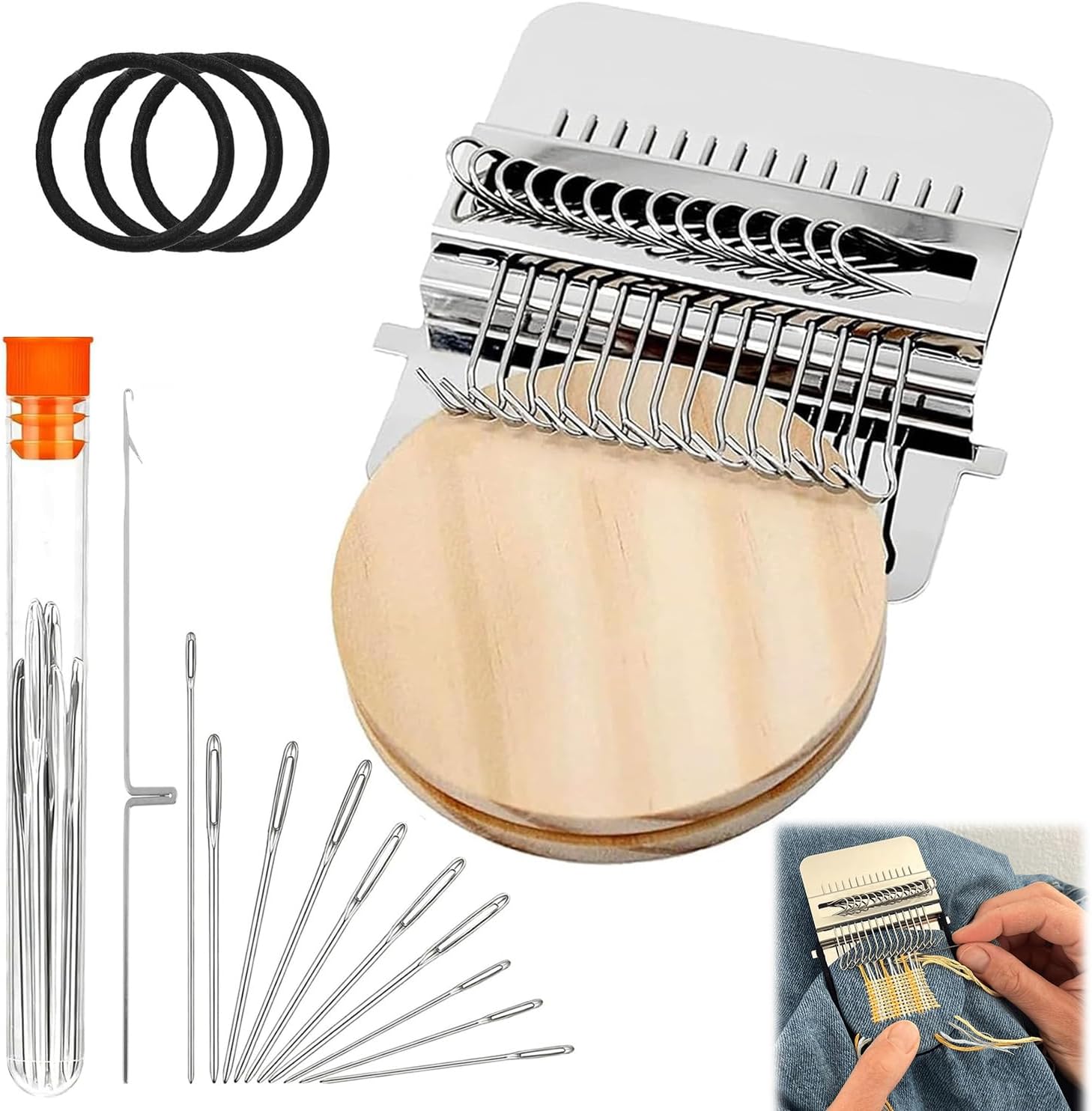 Knit Patch Kit PatchMaker 2.0 Portable Darning Loom for Beginners Knitpatch Kit for Holes Repair on Socks Clothes & Jeans Patchwork Weaving Tool Set for Quickly Sewing Repair(28 Hooks)